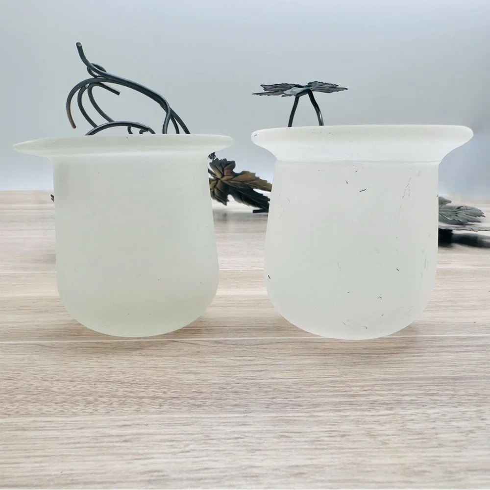 PartyLite Antique Grape Leaf Sconce Pair Frosted Glass Votives Autumn Vibes - Picture 2 of 16